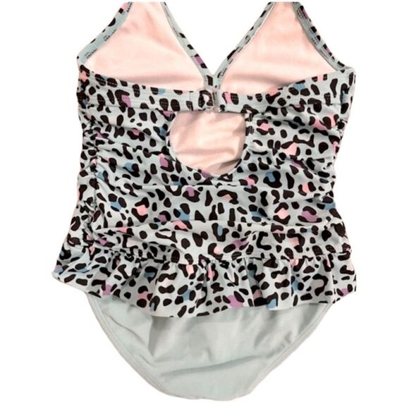 OP Blue Leopard Print Skirted One Piece Swimsuit - Picture 7 of 9